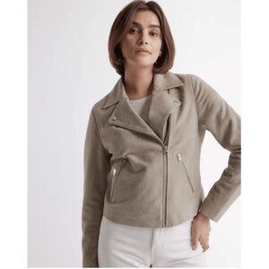 Quince Women's Sand-Tan Suede Motorcycle Jacket Size XL Goat Leather Biker